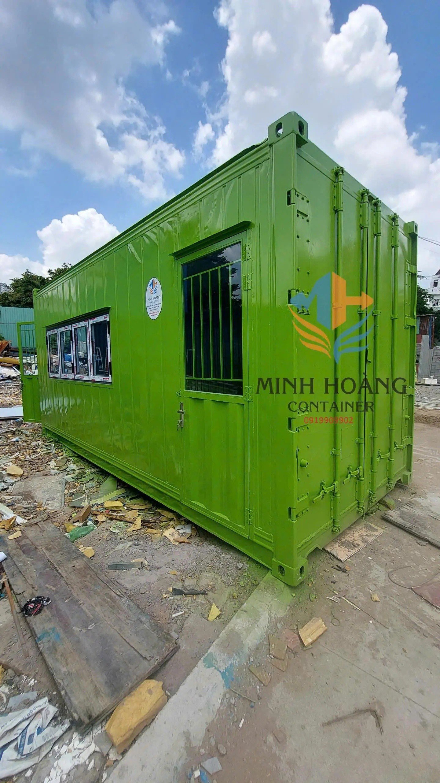 Container Văn Phòng 20 Feet Xanh Lá 2 Cửa Đi Hiện Đại
